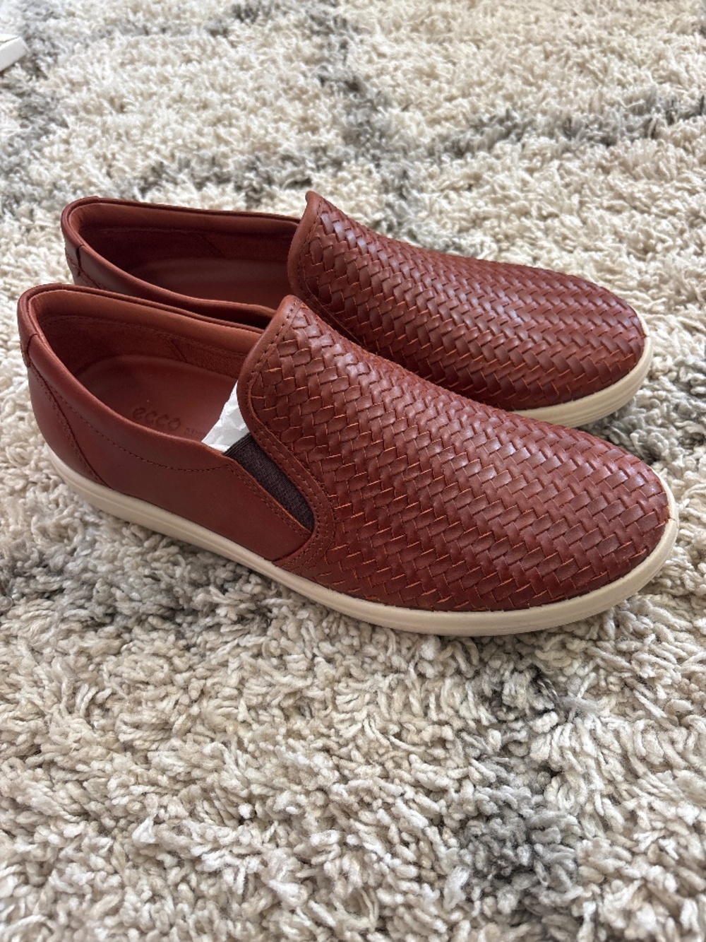 ECCO Women's Soft 7 Woven Slip-On sneaker in Cognac Brown - Picture 1 of 3